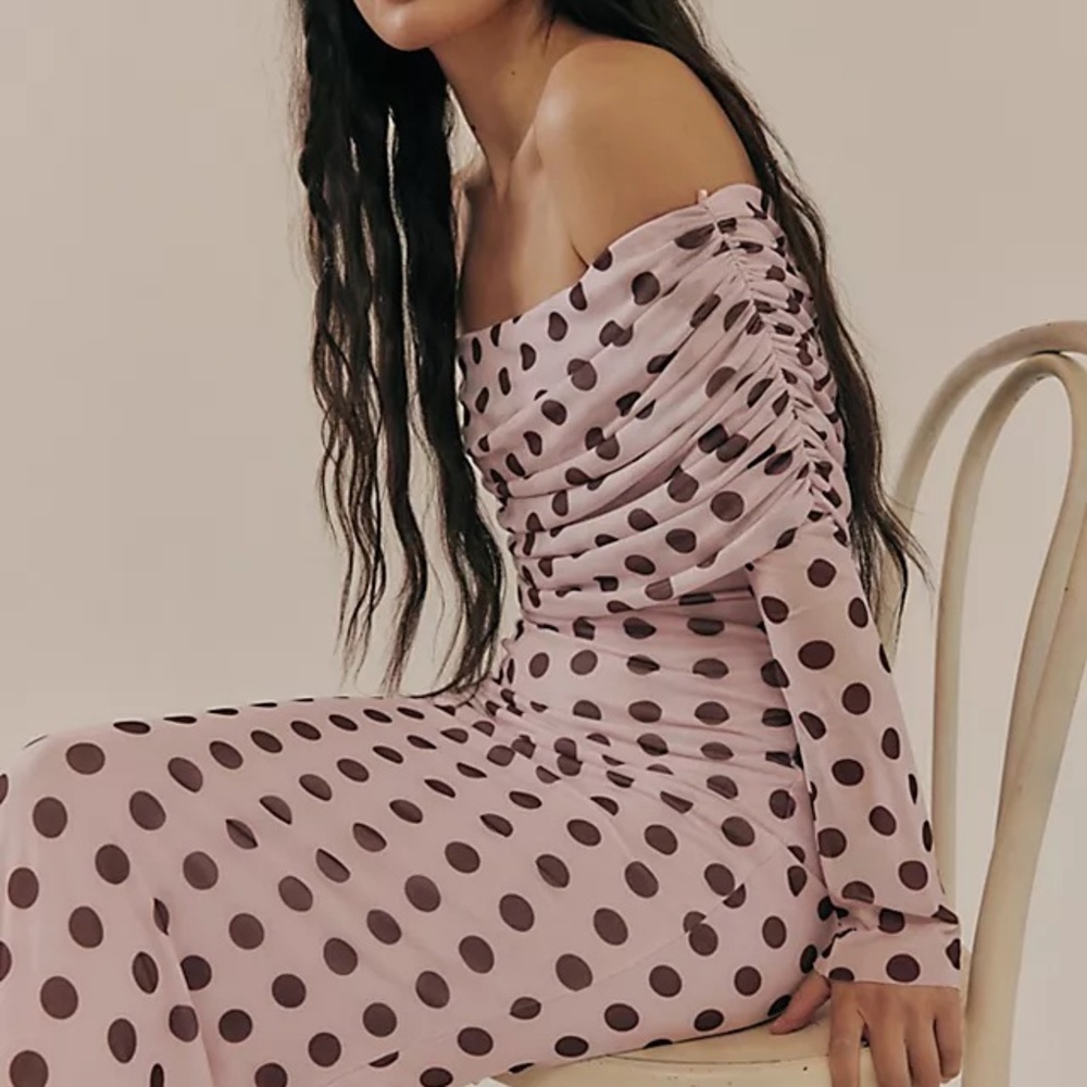 AFRM Pink One-Shoulder Polka Dot Midi Dress WORN ONCE